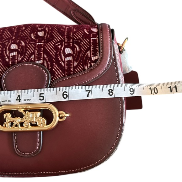 Coach Elle Saddle Bag with Signature Chain Print Style #F38111 in Burgundy Red - Picture 8 of 11